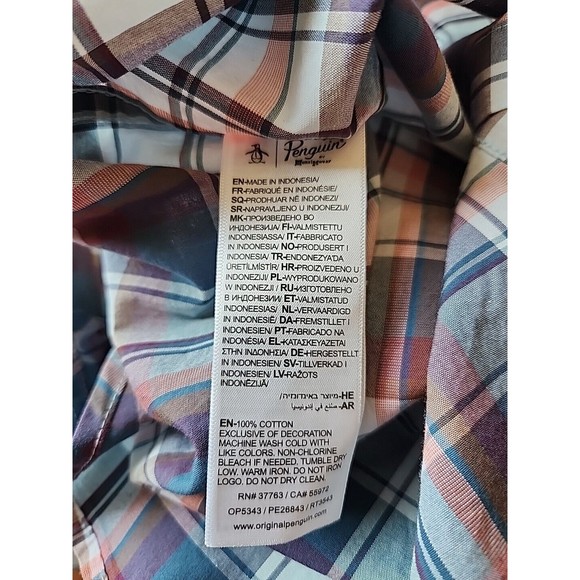 Original Penguin Jaspe Plaid Button Down Shirt Mens S Long Sleeve Stretch NEW - Picture 7 of 8